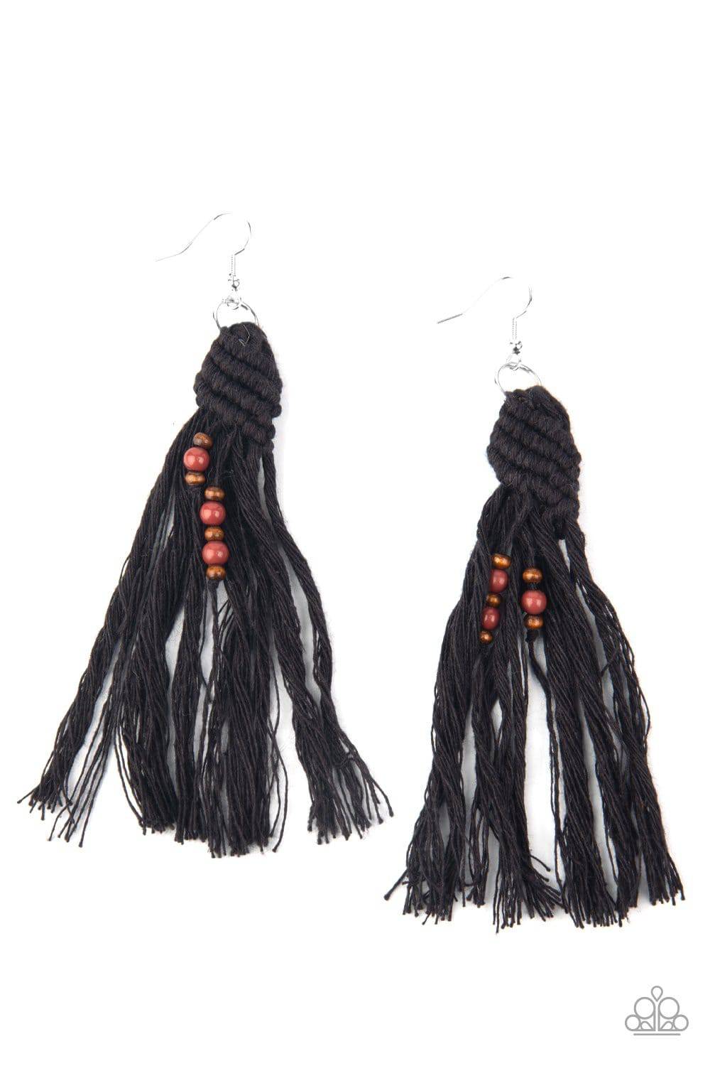 Beach Bash - Black Tassel Earrings - Paparazzi Accessories - GlaMarous Titi Jewels