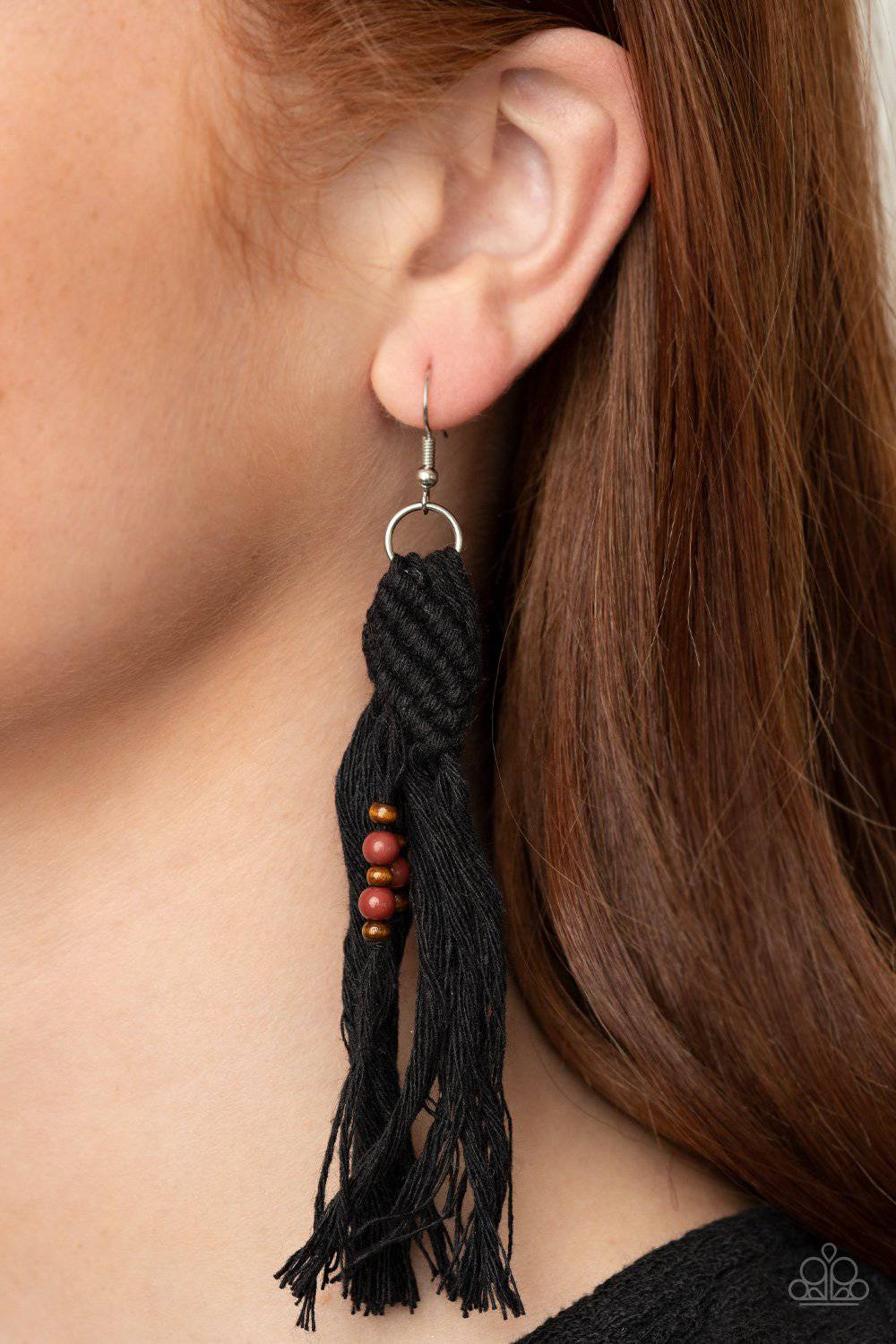 Beach Bash - Black Tassel Earrings - Paparazzi Accessories - GlaMarous Titi Jewels