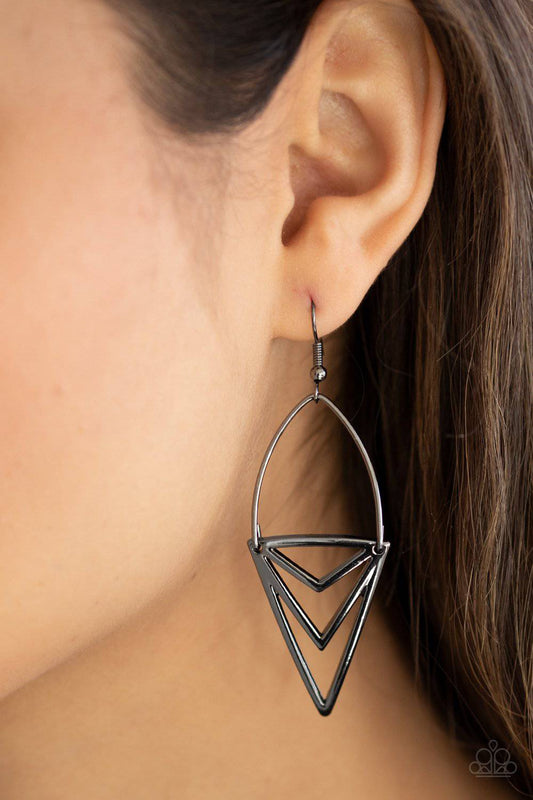 Proceed With Caution - Black Gunmetal Earrings - Paparazzi Accessories - GlaMarous Titi Jewels