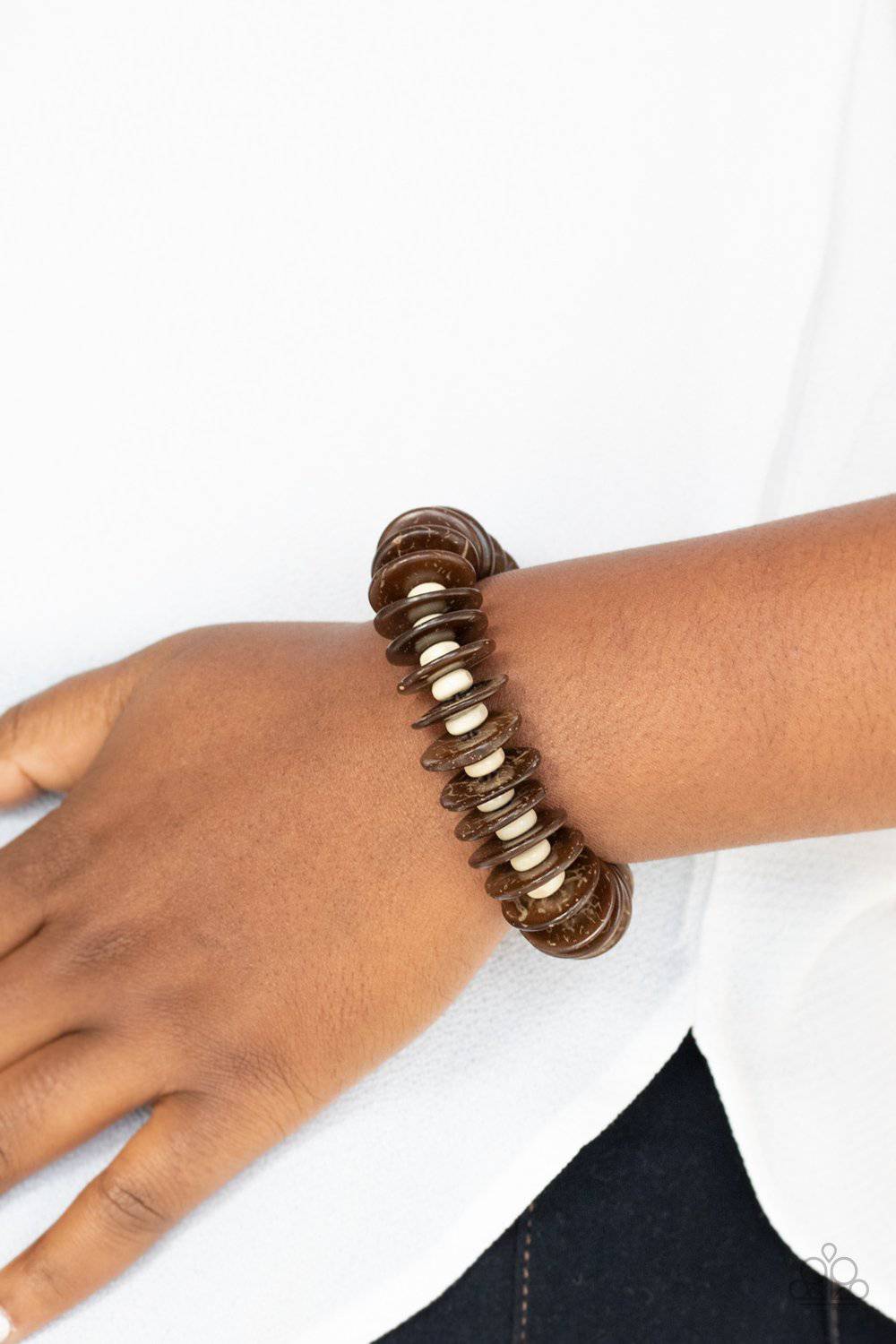 Caribbean Reefs - Brown Wooden Stretchy Bracelet - Paparazzi Accessories - GlaMarous Titi Jewels