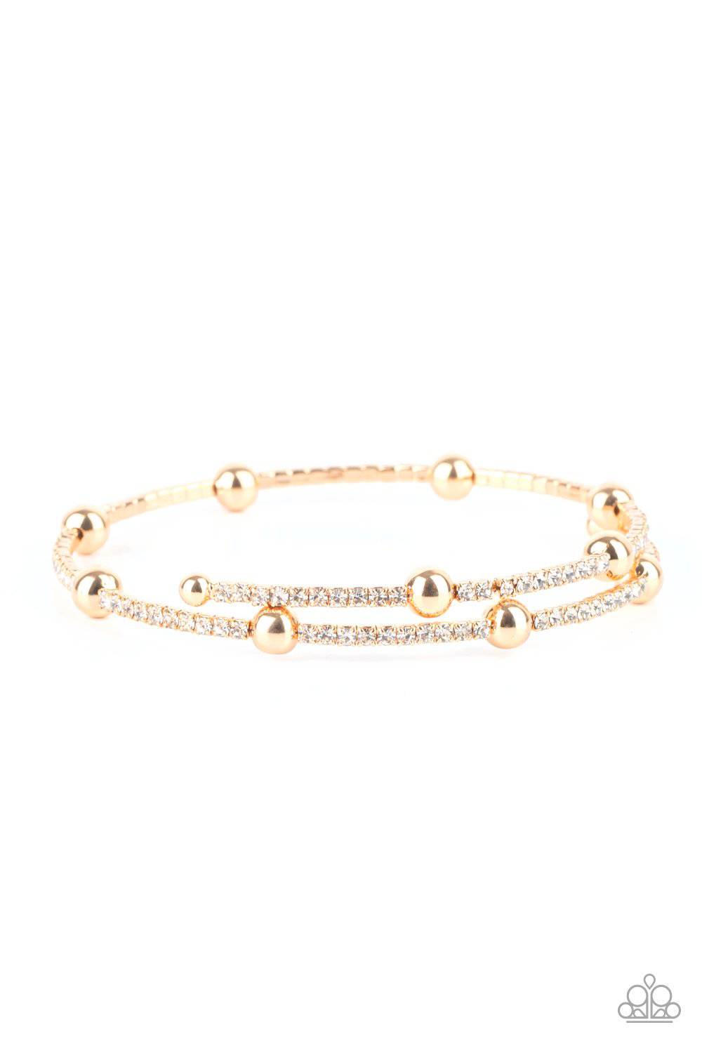Standout Shimmer - Gold and Rhinestone Coil Bracelet - Paparazzi Accessories - GlaMarous Titi Jewels