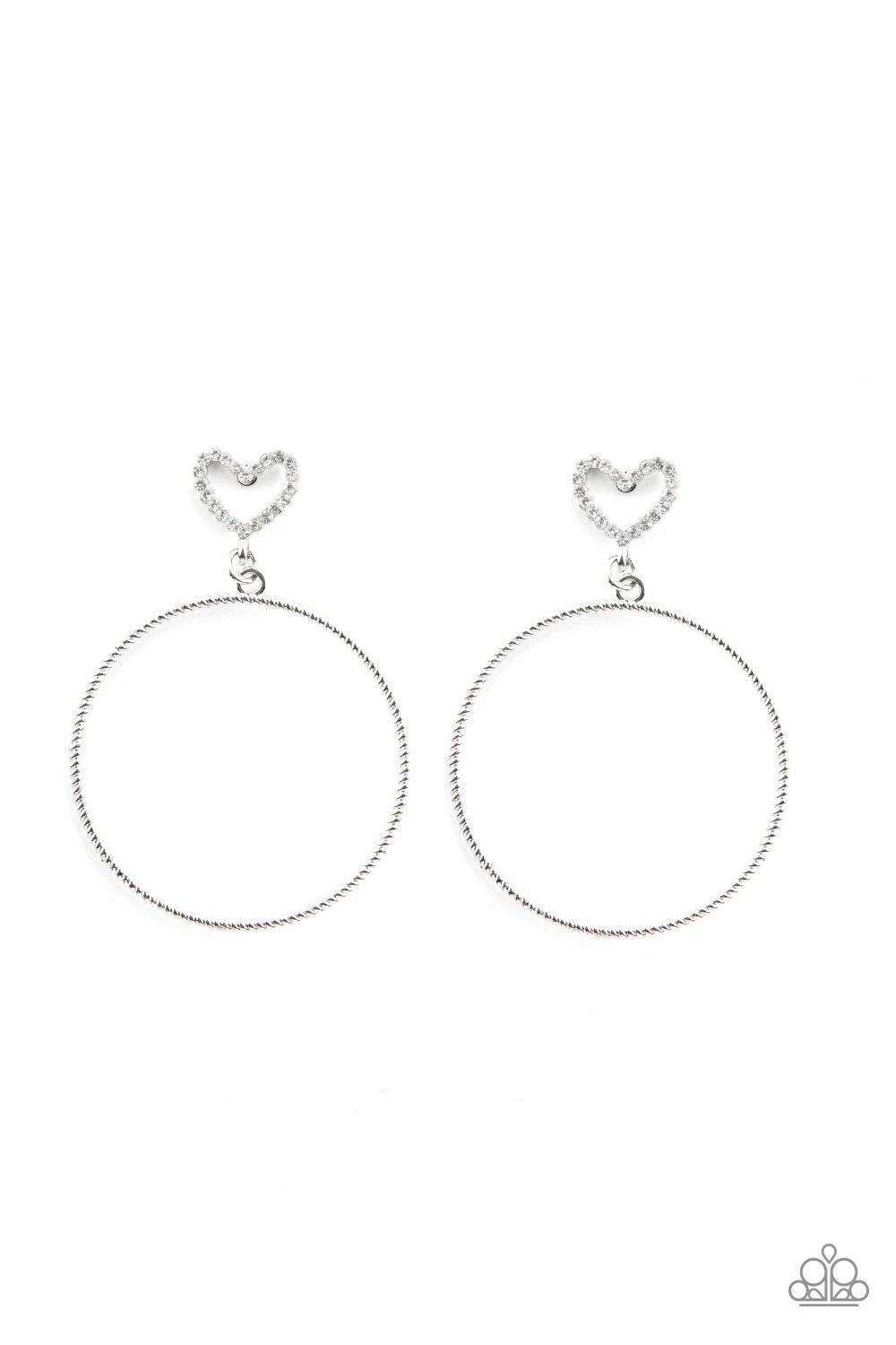 Love Your Curves - White Rhinestone Hoop Earrings - Paparazzi Accessories - GlaMarous Titi Jewels