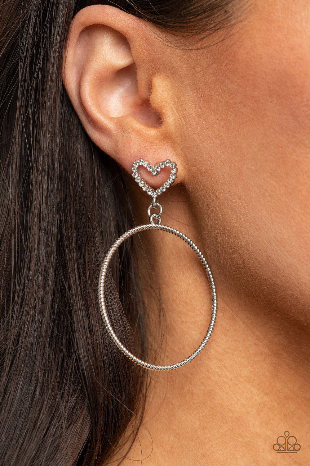 Love Your Curves - White Rhinestone Hoop Earrings - Paparazzi Accessories - GlaMarous Titi Jewels