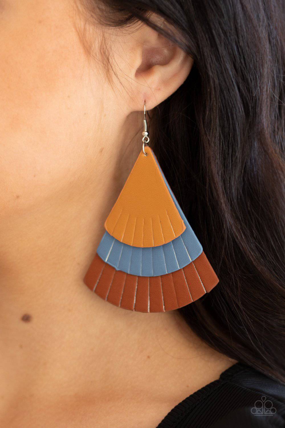 Huge Fanatic - Multi Triangular Leather Earrings - Paparazzi Accessories - GlaMarous Titi Jewels