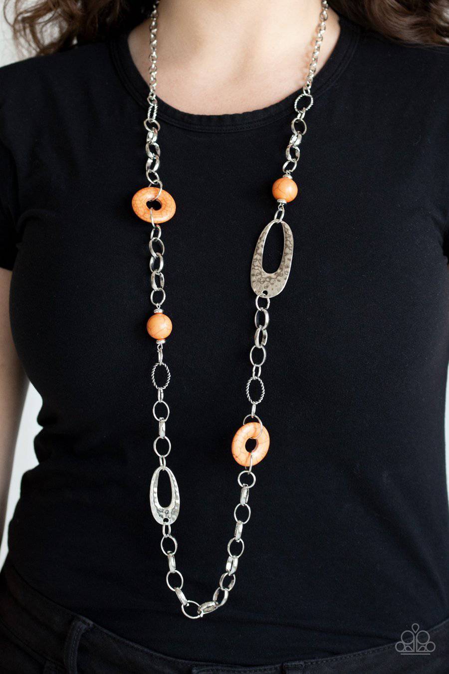 Artisan Artifact - Orange & Silver Necklace - Paparazzi Accessories - GlaMarous Titi Jewels