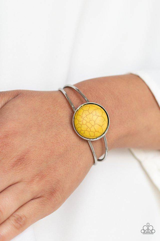 Sandstone Serenity - Yellow Stone Cuff Bracelet - Paparazzi Accessories - GlaMarous Titi Jewels