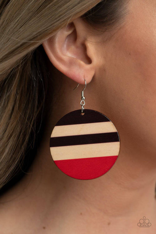 Yacht Party - Red Wooden Earrings - Paparazzi Accessories - GlaMarous Titi Jewels