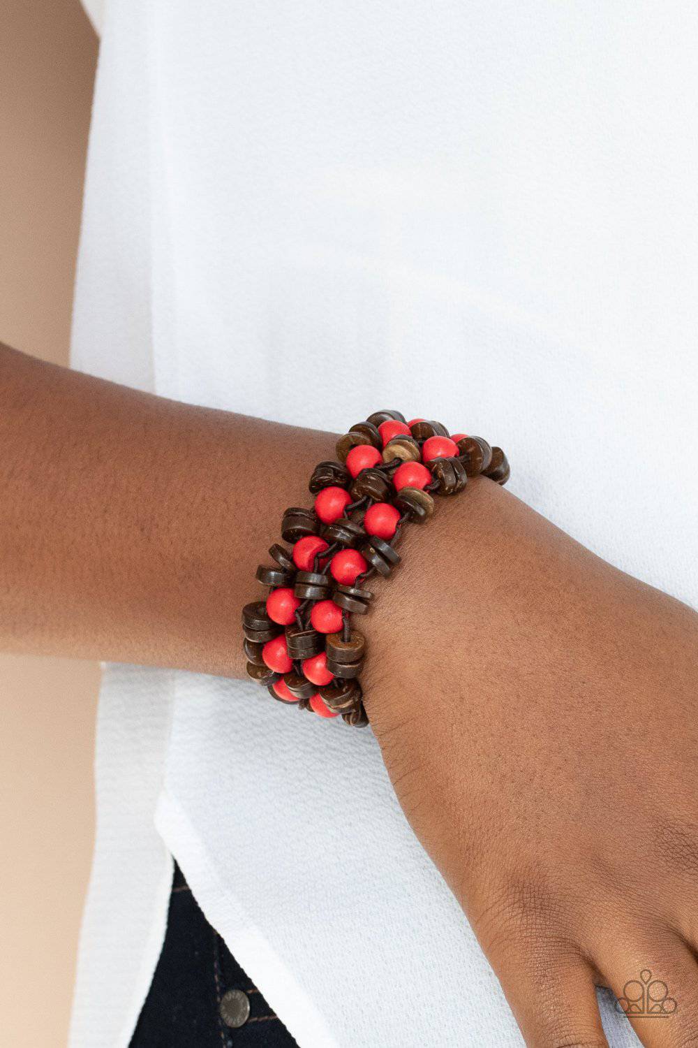 Tahiti Tourist - Red Wooden Beads Bracelet - Paparazzi Accessories - GlaMarous Titi Jewels