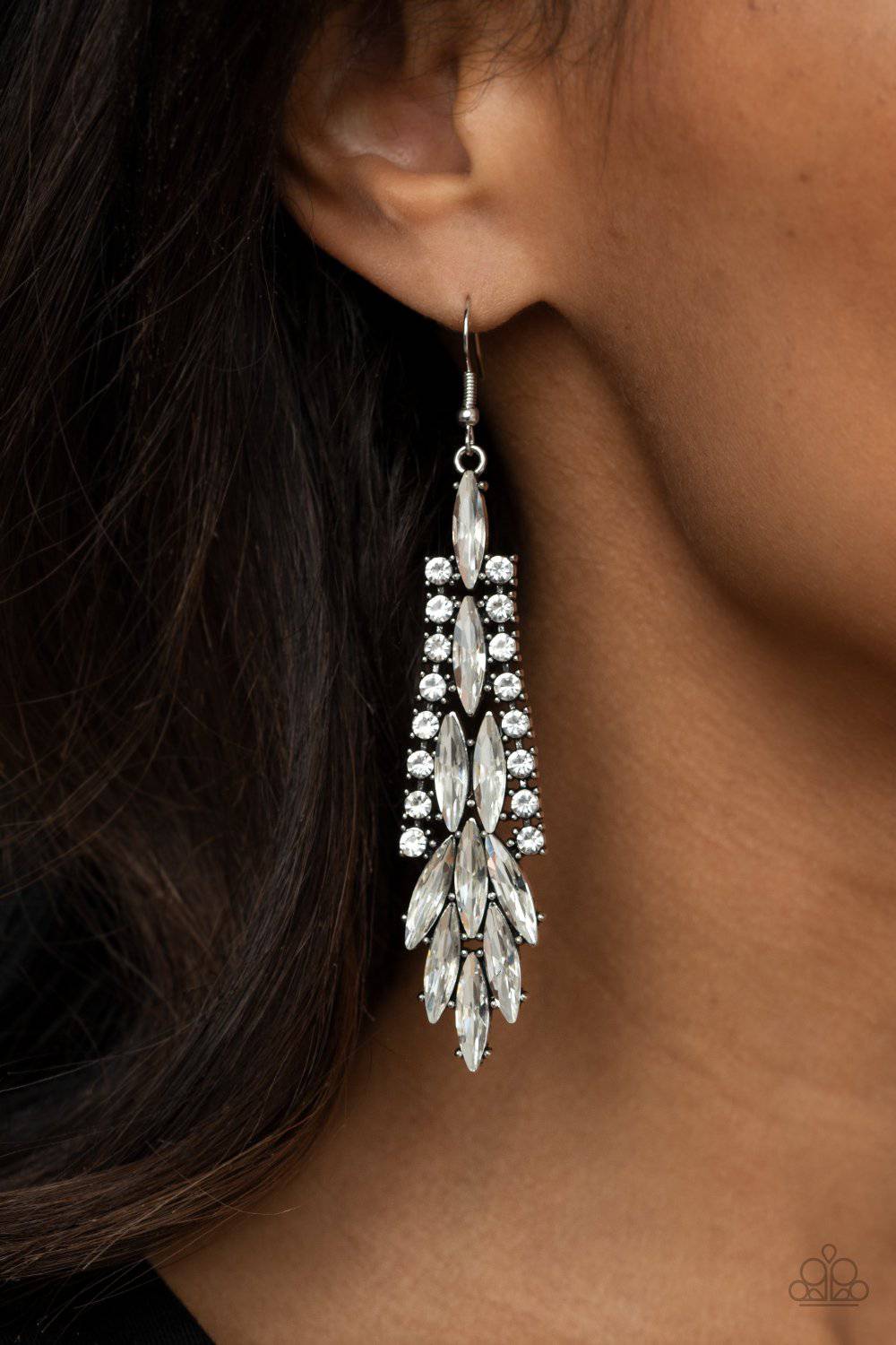 Crown Heiress - White Rhinestone Earrings - Paparazzi Accessories - GlaMarous Titi Jewels