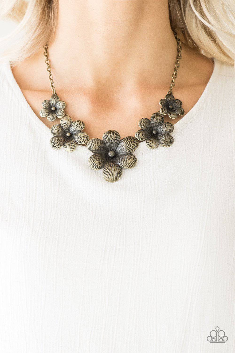 Secret Garden - Brass Flowers Necklace - Paparazzi Accessories - GlaMarous Titi Jewels