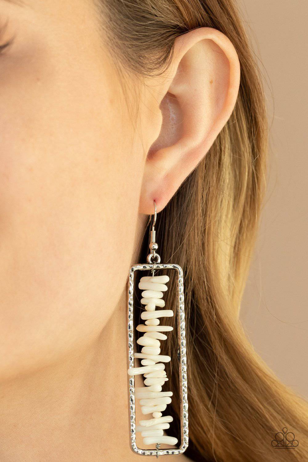 Dont QUARRY, Be Happy - White Earrings - Paparazzi Accessories - GlaMarous Titi Jewels