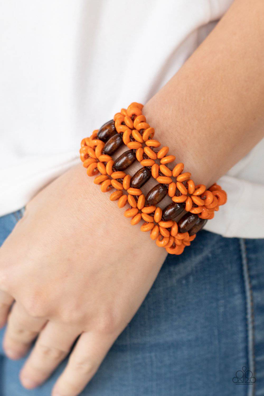 Bali Beach Retreat - Orange and Brown Wooden Bracelet - Paparazzi Accessories - GlaMarous Titi Jewels