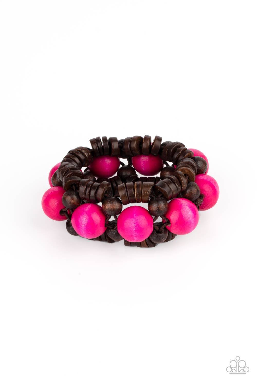 Tropical Temptations - Pink and Brown Wooden Bracelet - Paparazzi Accessories - GlaMarous Titi Jewels