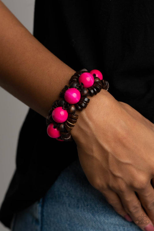 Tropical Temptations - Pink and Brown Wooden Bracelet - Paparazzi Accessories - GlaMarous Titi Jewels