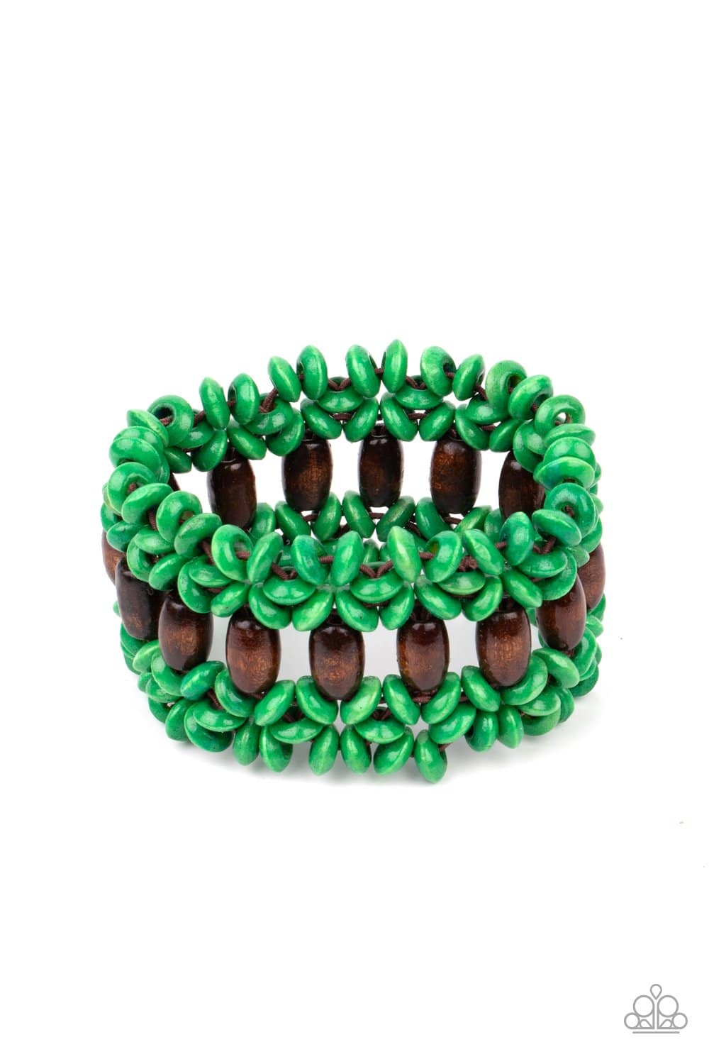 Bali Beach Retreat - Green and Brown Wooden Bracelet - Paparazzi Accessories - GlaMarous Titi Jewels