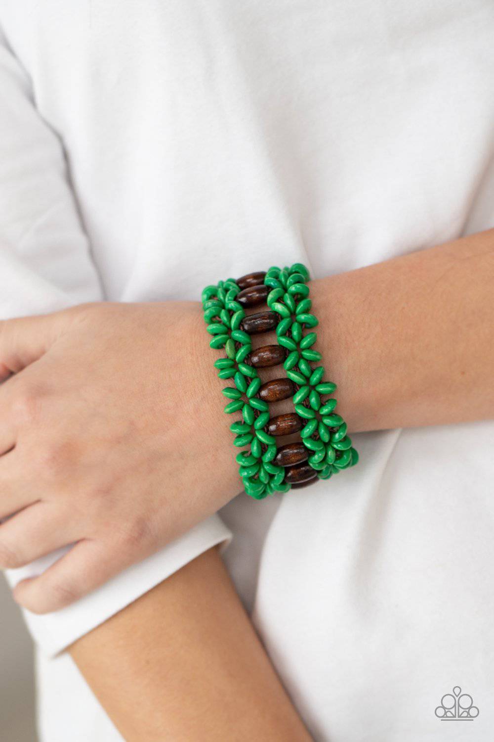 Bali Beach Retreat - Green and Brown Wooden Bracelet - Paparazzi Accessories - GlaMarous Titi Jewels