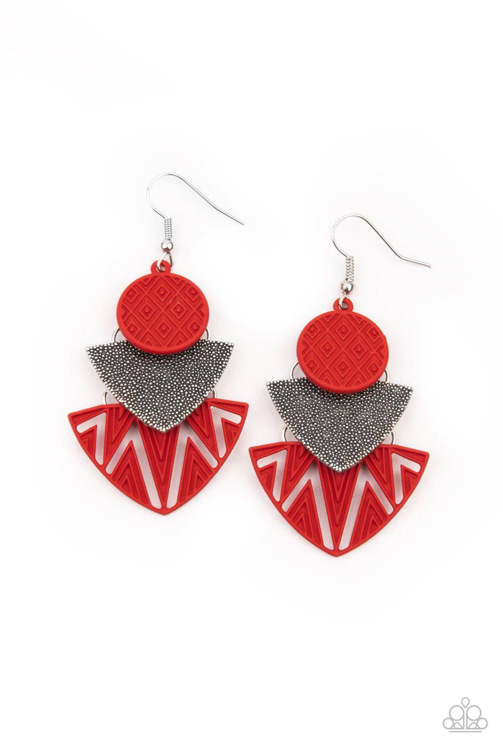 Jurassic Juxtaposition - Red Tribal Earrings - Paparazzi Accessories - GlaMarous Titi Jewels