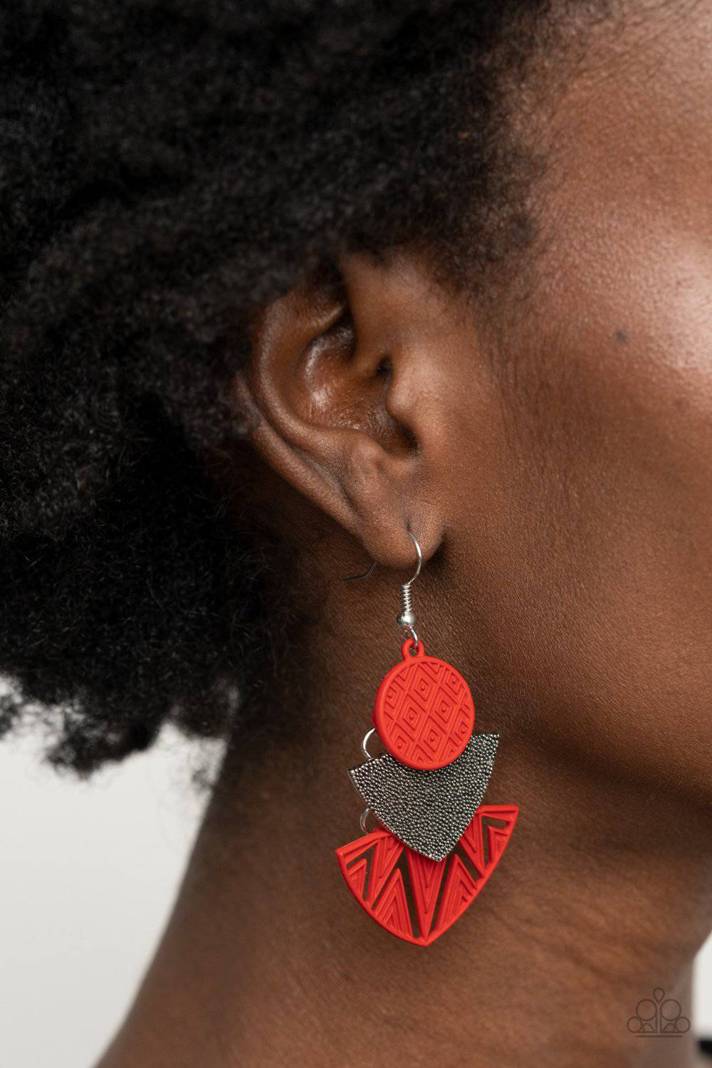 Jurassic Juxtaposition - Red Tribal Earrings - Paparazzi Accessories - GlaMarous Titi Jewels