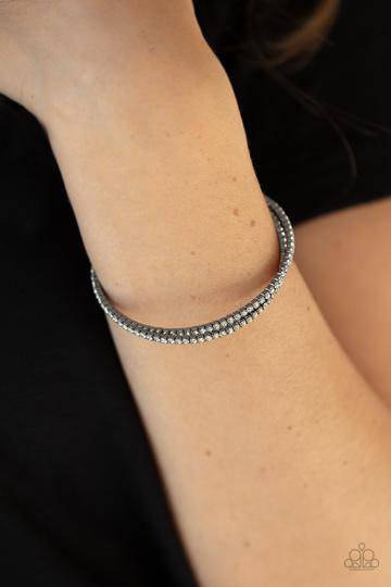 Iridescently Intertwined - Black Rhinestone Cuff Bracelet - Paparazzi Accessories - GlaMarous Titi Jewels