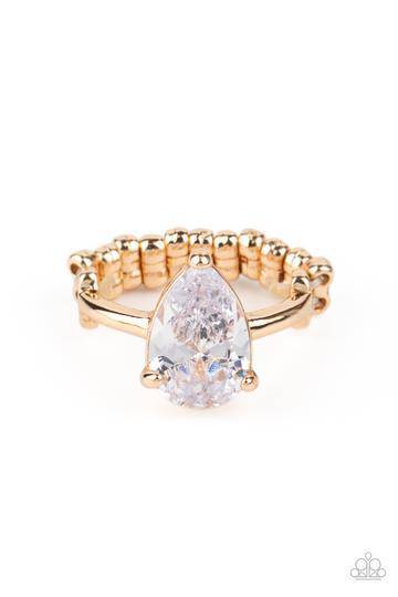 Vintage Engagement - Gold Iridescent Rhinestone Ring - Paparazzi Accessories - GlaMarous Titi Jewels