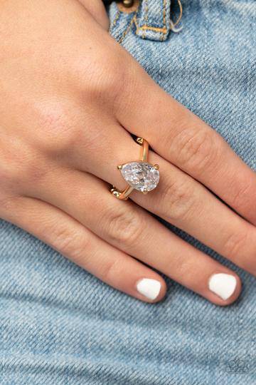 Vintage Engagement - Gold Iridescent Rhinestone Ring - Paparazzi Accessories - GlaMarous Titi Jewels