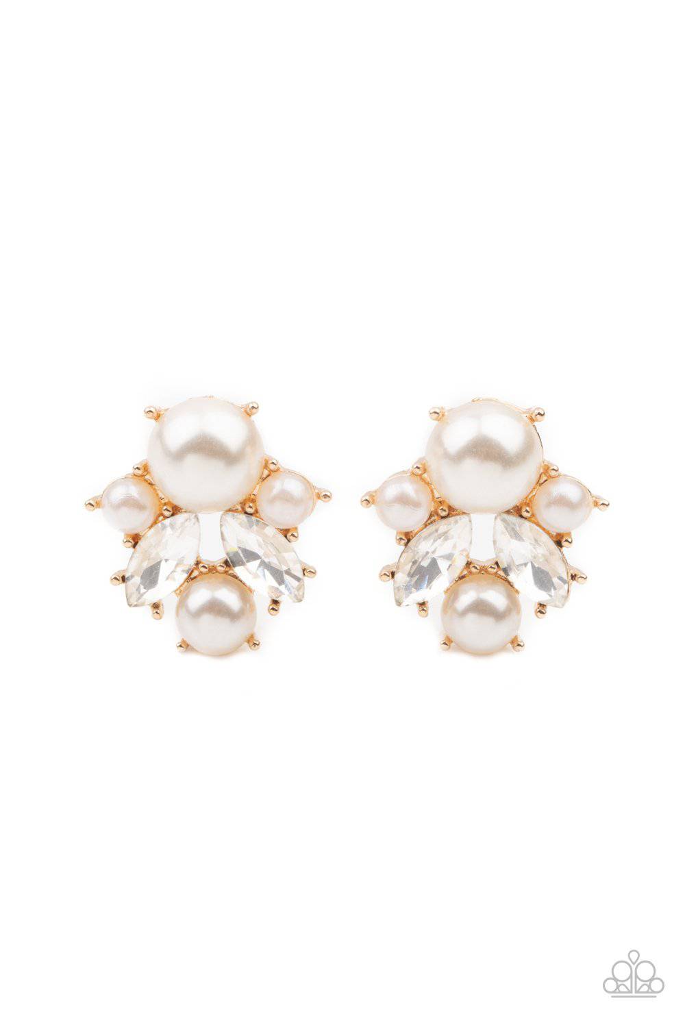 Royal Reverie - Gold Pearl and Rhinestone Earrings - Paparazzi Accessories - GlaMarous Titi Jewels