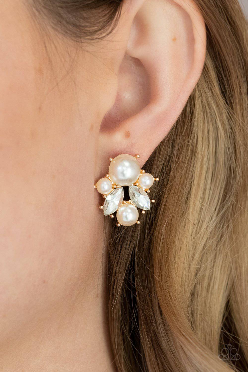 Royal Reverie - Gold Pearl and Rhinestone Earrings - Paparazzi Accessories - GlaMarous Titi Jewels