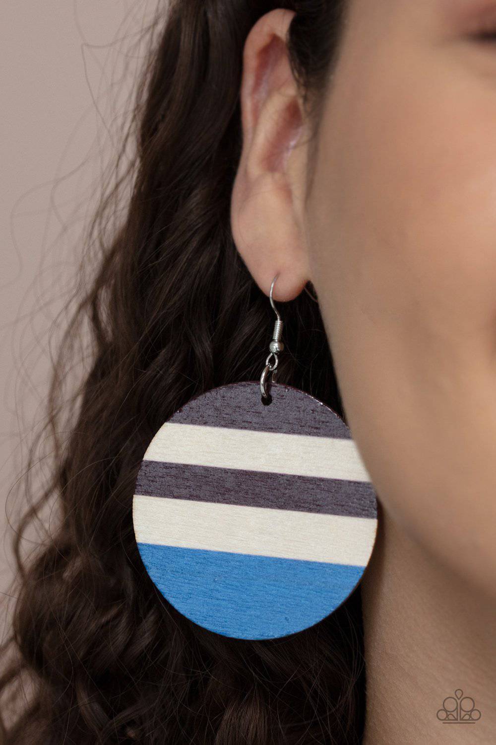 Yacht Party - Blue Wooden Disc Earrings - Paparazzi Accessories - GlaMarous Titi Jewels