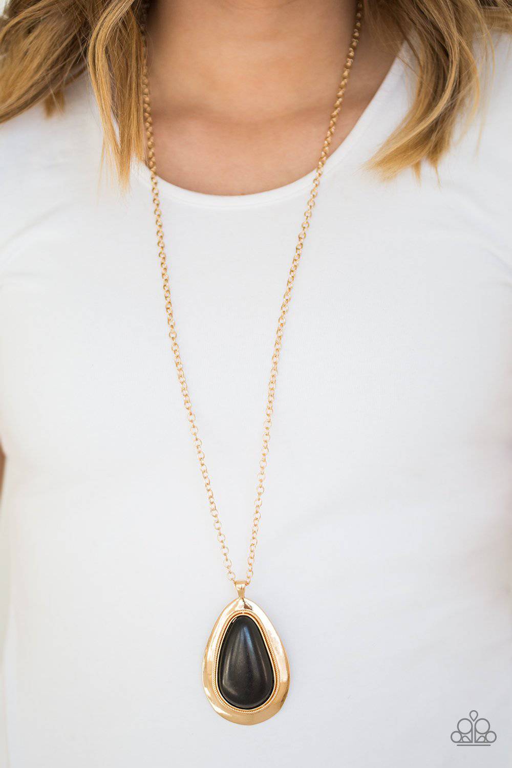 BADLAND To The Bone - Gold and Black Stone Teardrop Necklace - Paparazzi Accessories - GlaMarous Titi Jewels