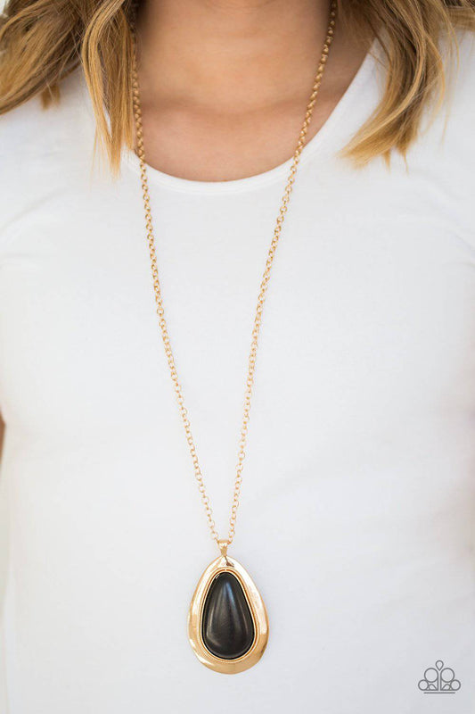 BADLAND To The Bone - Gold and Black Stone Teardrop Necklace - Paparazzi Accessories - GlaMarous Titi Jewels