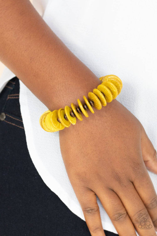 Caribbean Reefs - Yellow Wooden Beads Bracelets - Paparazzi Accessories - GlaMarous Titi Jewels