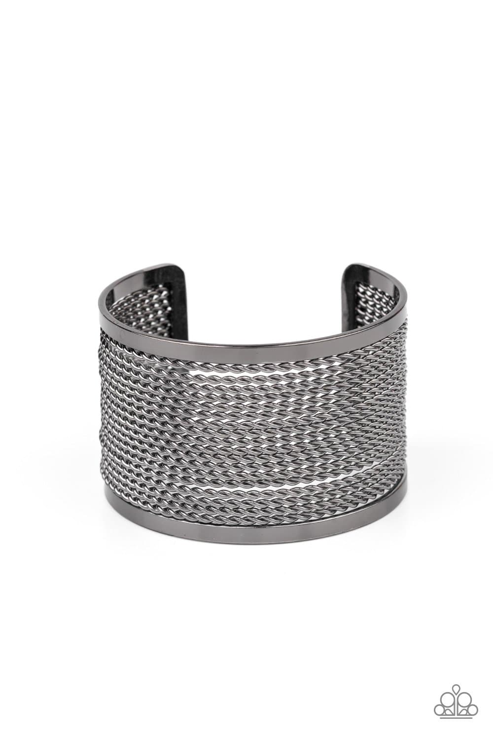 Stacked Sensation - Black Gunmetal Cuff Bracelet - Paparazzi Accessories - GlaMarous Titi Jewels