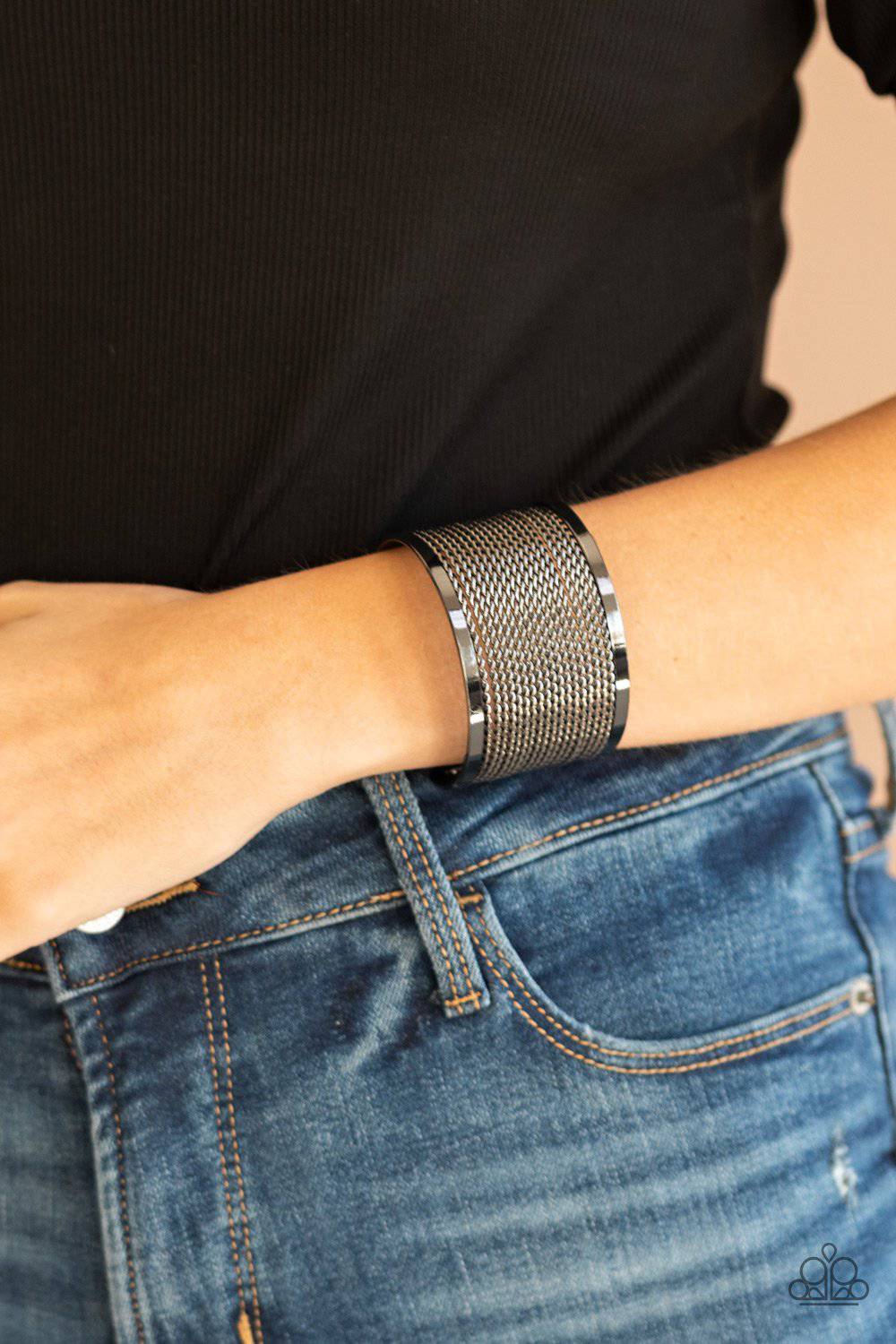 Stacked Sensation - Black Gunmetal Cuff Bracelet - Paparazzi Accessories - GlaMarous Titi Jewels