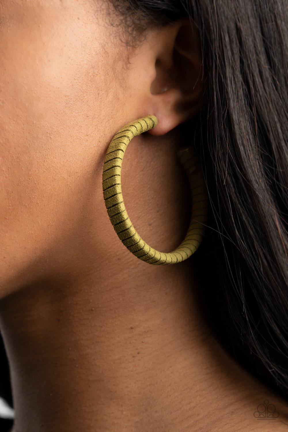 Suede Parade - Green Suede Oversized Hoop Earrings - Paparazzi Accessories - GlaMarous Titi Jewels