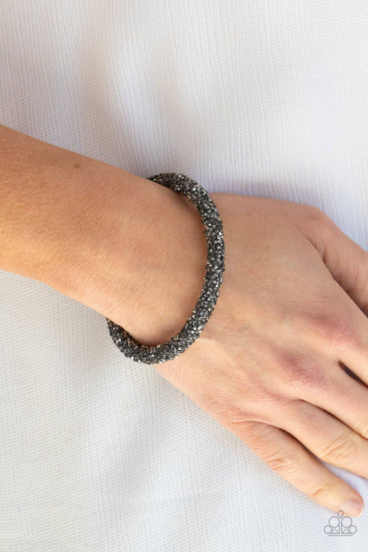 Roll Out The Glitz - Black Hematite Smoky Rhinestone Bracelet - Paparazzi Accessories - GlaMarous Titi Jewels