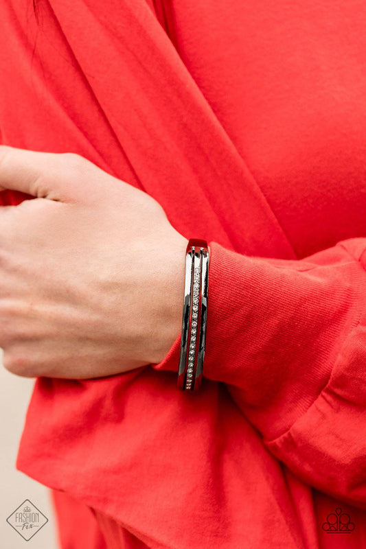 A Point Of Pride - Black and White Rhinestone Cuff Bracelet - Paparazzi Accessories - GlaMarous Titi Jewels