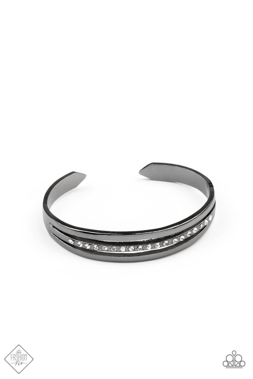 A Point Of Pride - Black and White Rhinestone Cuff Bracelet - Paparazzi Accessories - GlaMarous Titi Jewels