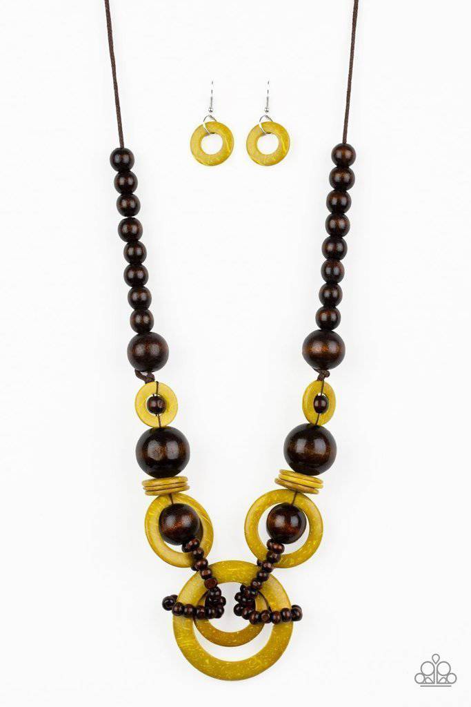 Boardwalk Party - Yellow Wooden Necklace - Paparazzi Accessories - GlaMarous Titi Jewels