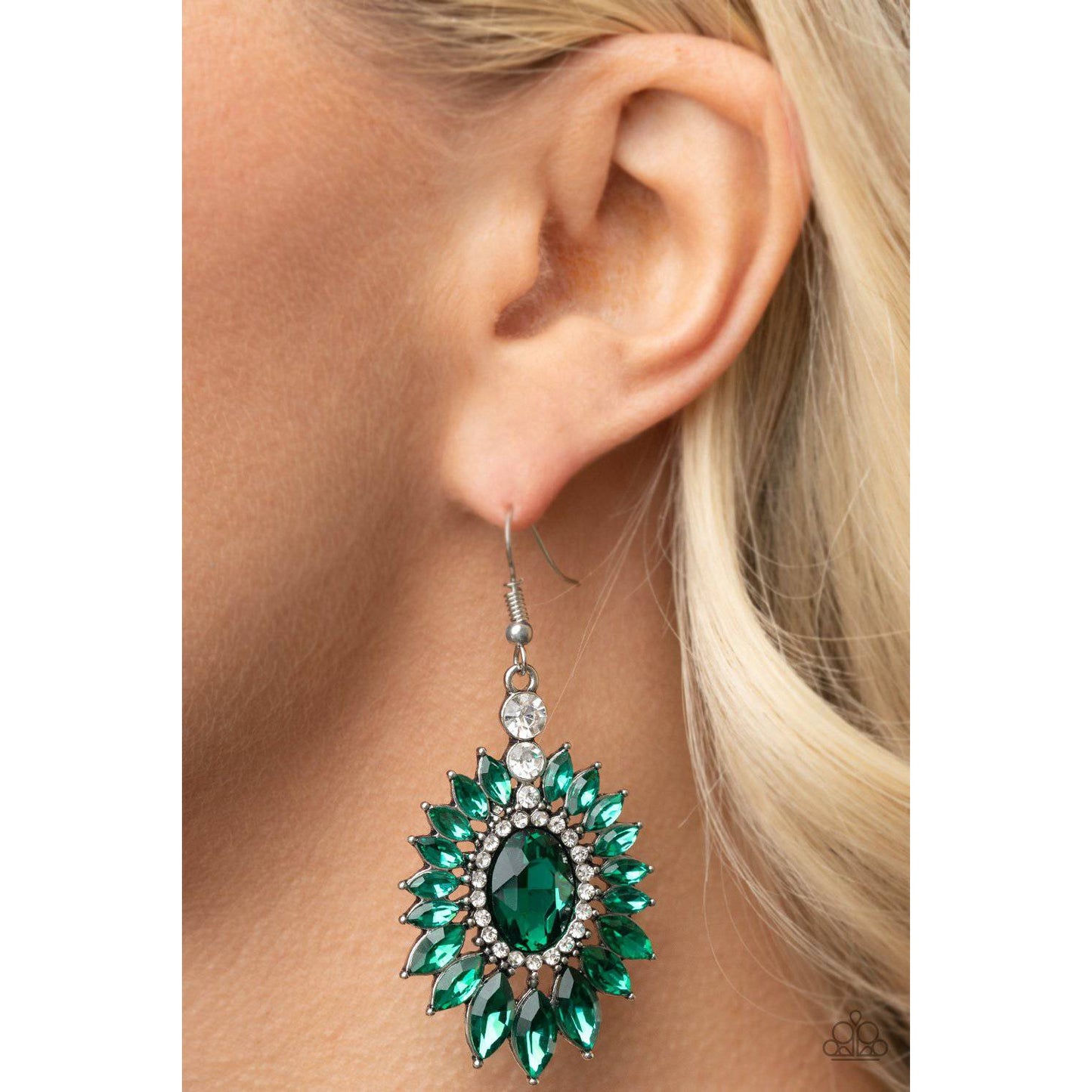 Big Time Twinkle - Green Rhinestone Earrings - Paparazzi Accessories - GlaMarous Titi Jewels