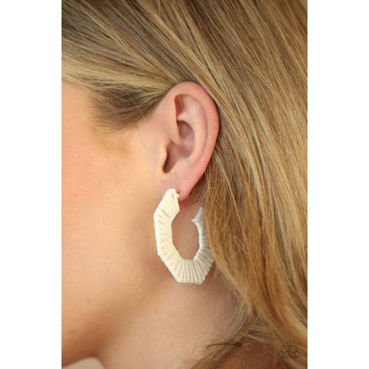 Fabulously Fiesta - White Wicker-Like Earrings - Paparazzi Accessories - GlaMarous Titi Jewels