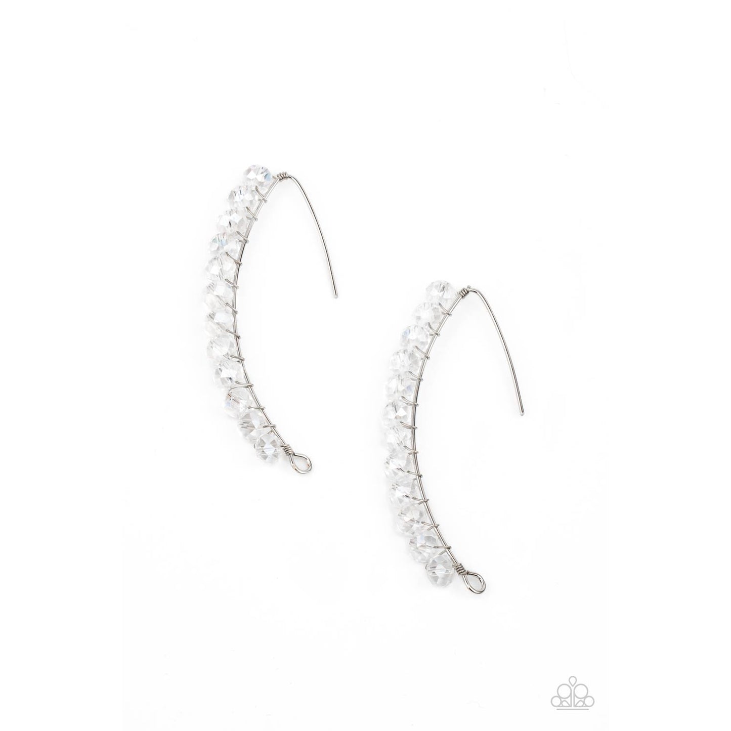 GLOW Hanging Fruit - White Iridescent Rhinestone Ear Crawlers - Paparazzi Accessories - GlaMarous Titi Jewels