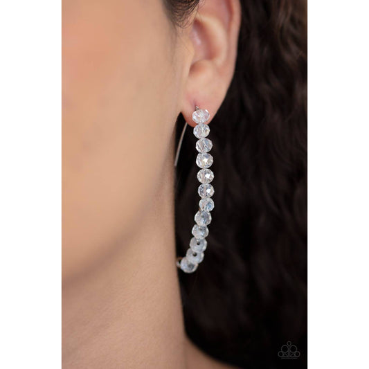 GLOW Hanging Fruit - White Iridescent Rhinestone Ear Crawlers - Paparazzi Accessories - GlaMarous Titi Jewels