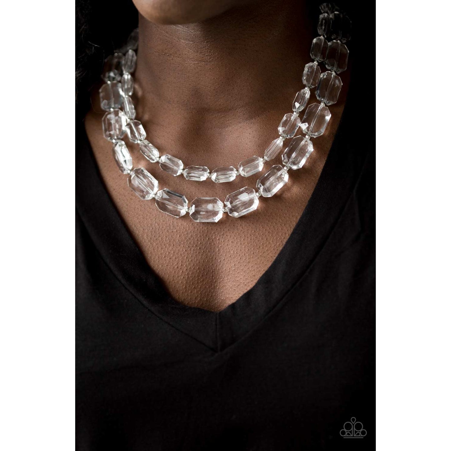 Ice Bank - White Acrylic Necklace - Paparazzi Accessories - GlaMarous Titi Jewels