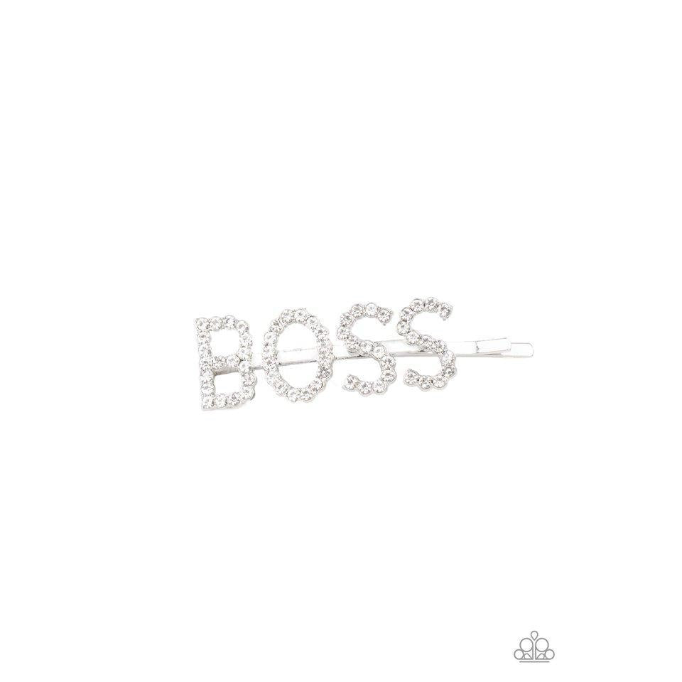 Yas Boss - White Rhinestone Hair Pin - Paparazzi Accessories - GlaMarous Titi Jewels