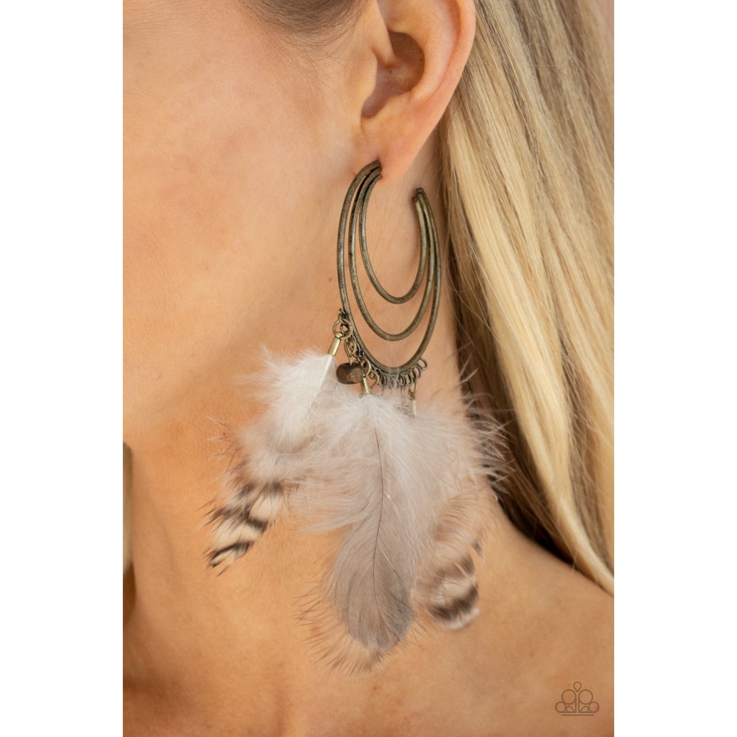 Freely Free Bird - Brass and Feathers Earrings - Paparazzi Accessories - GlaMarous Titi Jewels
