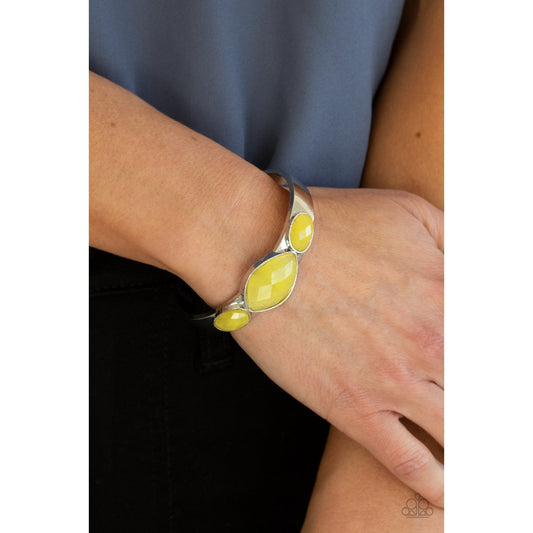 Next Stop, Olympus! - Yellow Cuff Bracelet - Paparazzi Accessories - GlaMarous Titi Jewels