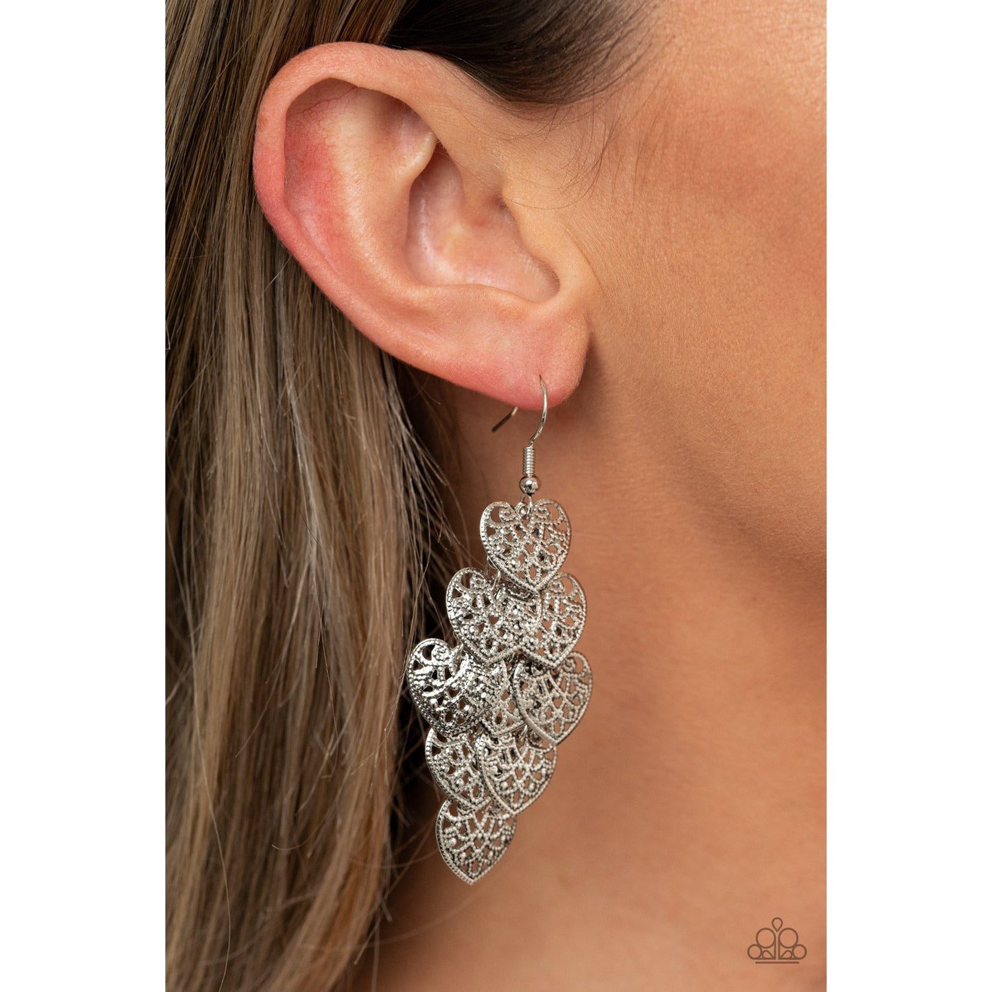 Shimmery Soulmates - Silver Heart Earrings - Paparazzi Accessories - GlaMarous Titi Jewels