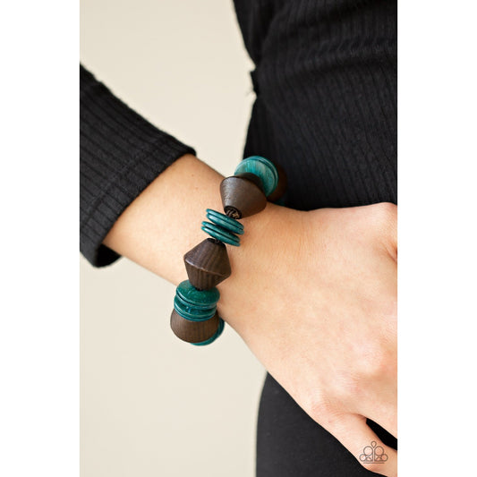 Bermuda Boardwalk - Blue and Brown Wooden Bracelet - Paparazzi Accessories - GlaMarous Titi Jewels