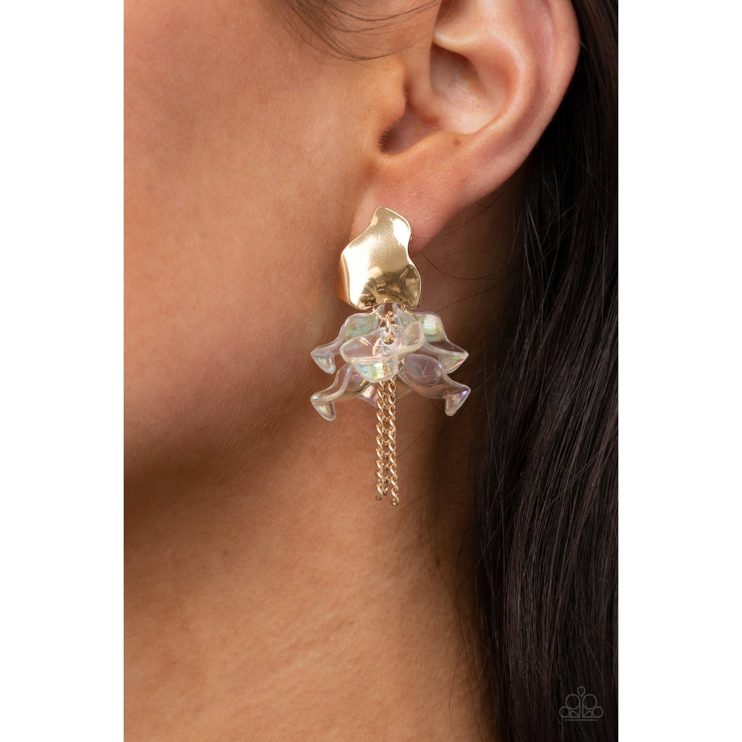 Harmonically Holographic - Gold Iridescent Earrings - Paparazzi Accessories - GlaMarous Titi Jewels