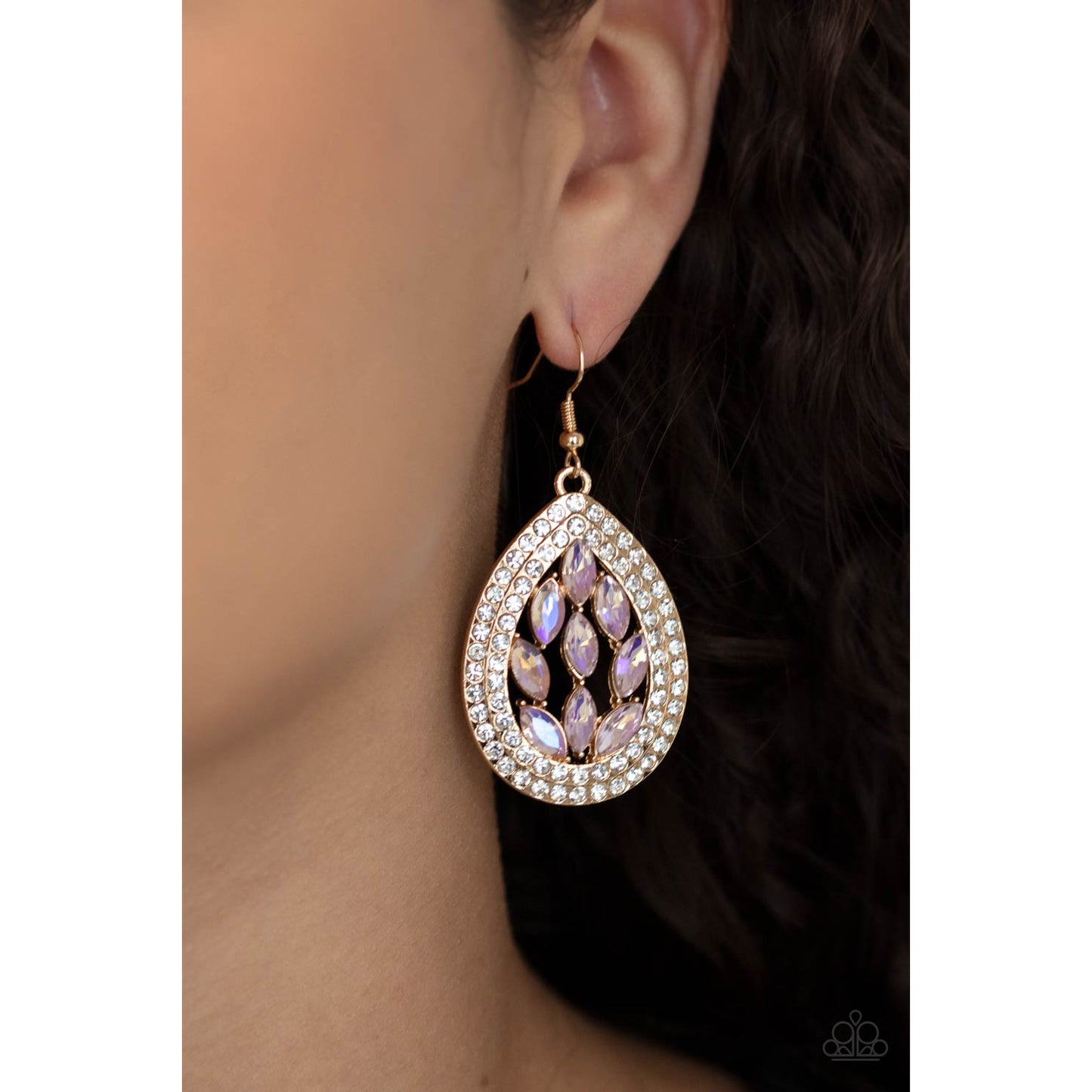 Encased Elegance - Gold Iridescent Rhinestone Earrings - Paparazzi Accessories - GlaMarous Titi Jewels